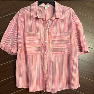 Sundance striped button down cotton shirt sleeve top